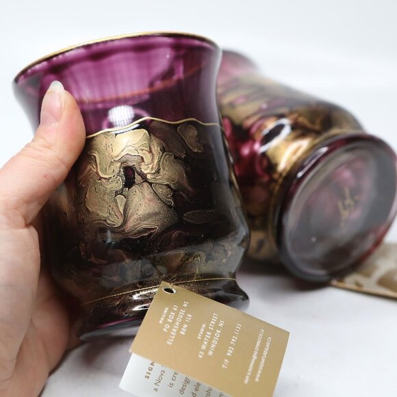 Vintage Signature Glass Handmade Vases Nova Scotia Artist Decor Burgund Gold NEW - Picture 2 of 11